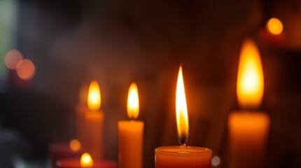 Candlelit Serenity: Soft, warm candlelight illuminates a scene of tranquil reflection and spiritual comfort. The flickering flames evoke a sense of peace, hope, and gentle illumination.