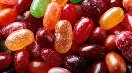 A vibrant mix of jelly beans in various colors and flavors, creating a visually appealing and tempting candy display that delights the senses and enhances any occasion.