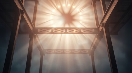 Illuminated Architectural Structure: A striking composition highlighting an interior architectural framework, bathed in ethereal light filtering from above.