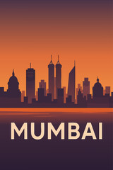 Fototapeta premium Mumbai Skyline at Dusk in Vector Art