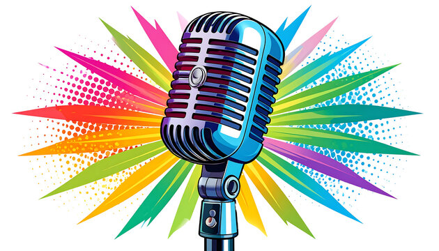 Pop art Microphone podcast logo transparent background in pop art retro comic style 