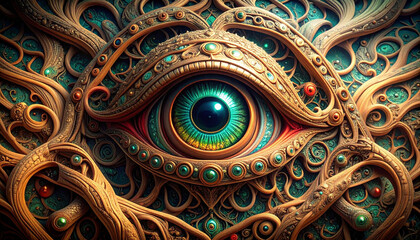 Fototapeta premium AI Surveillance Concept with Glowing Sensor Eye. AI themed Background. Generated Image