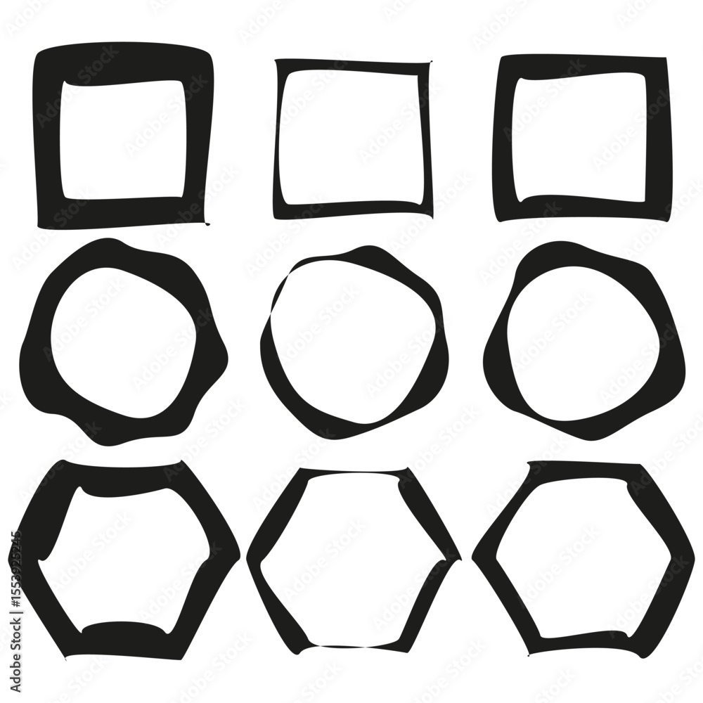 Poster rough frame collection. distressed edge shapes. imperfect border vector. uneven line art.