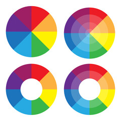 Obraz premium Colorful wheel diagrams. Rainbow spectrum circles. Color palette vector. Vibrant design wheels.