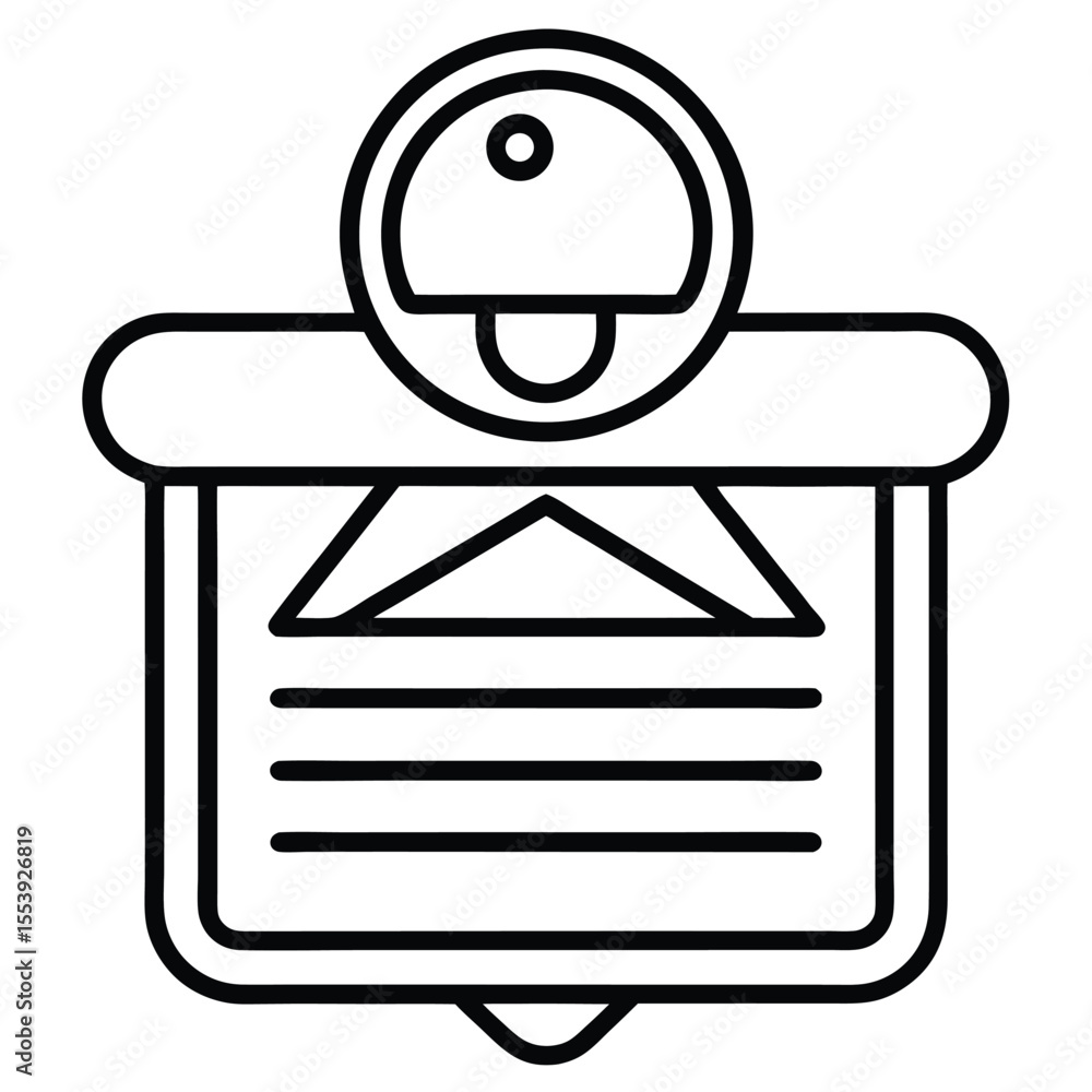 Poster simple black and white line art icon representing a message notification alert