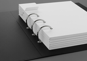 Organized Documents A Clean, Modern Three-Ring Binder with Blank White Pages for Efficient Record Keeping and Project Management