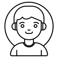 Obraz premium Simple black and white line art icon representing online assistance and a friendly avatar