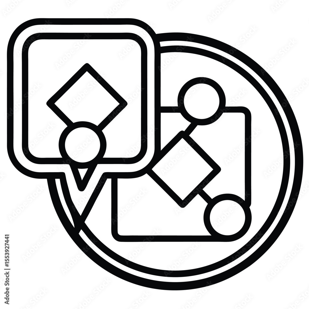 Poster line art icon representing problem solving and communication through chat