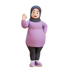 3D plus size overweight muslim woman giving ok hand sign