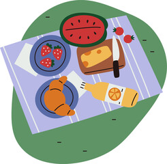 Picnic Spread with Fruits and Cheese