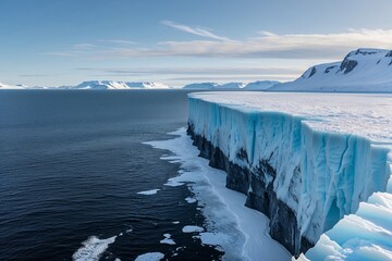 Icy landscape with dramatic ice cliff