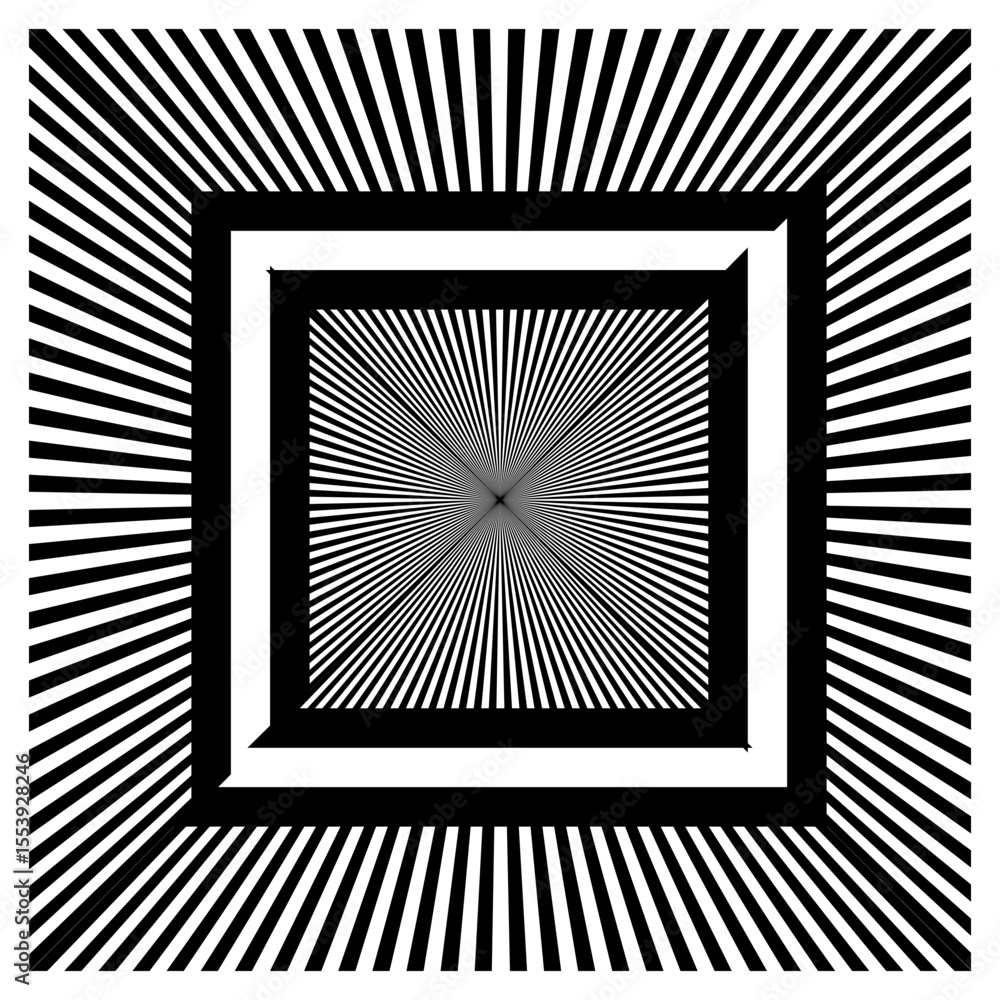 Poster square frame border. striped geometric outline. vector linear pattern. black radiating lines.