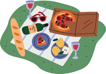 Picnic Scene with Food and Wine