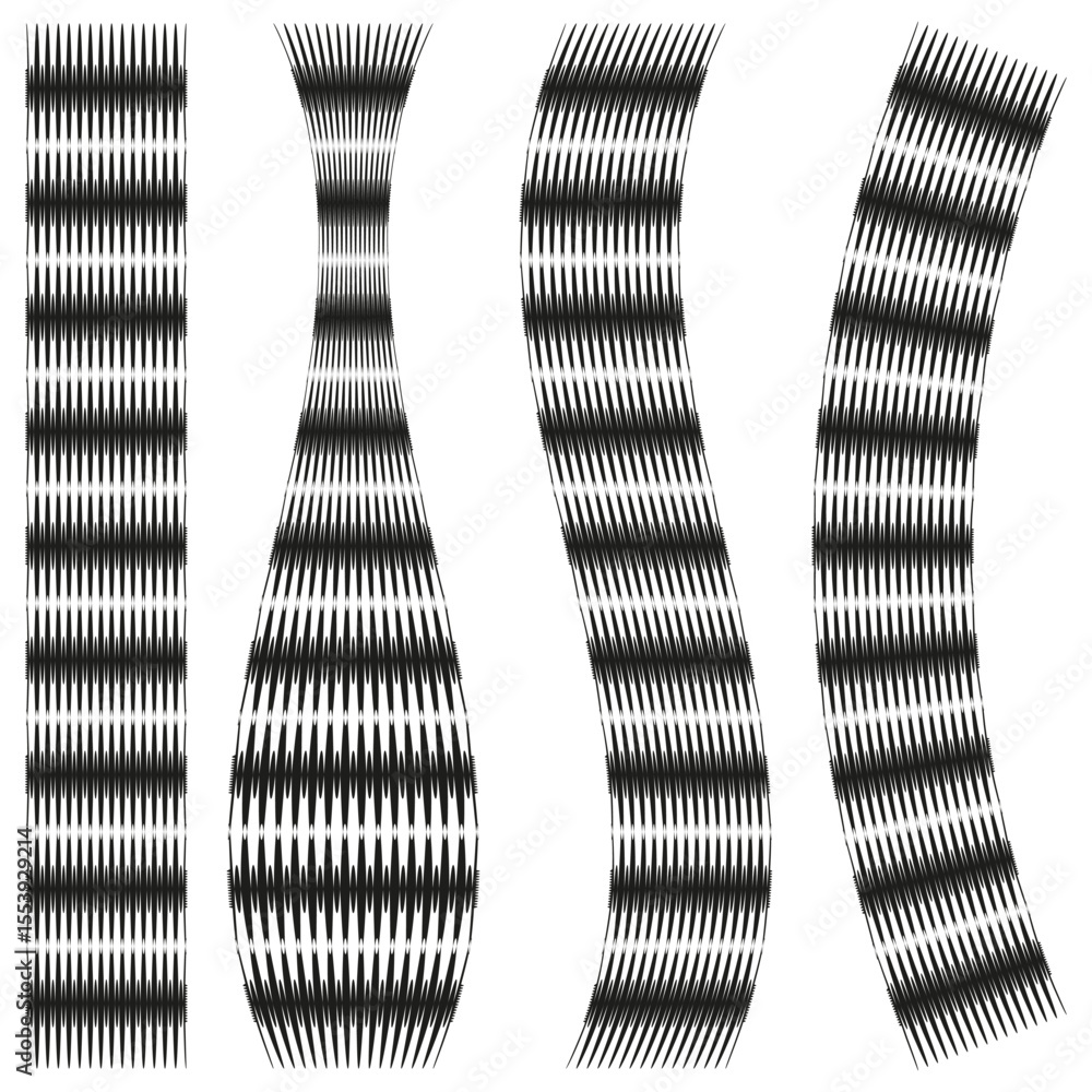 Aufkleber curved form set. wavy abstract shapes. vertical stripe elements. vector modern collection.