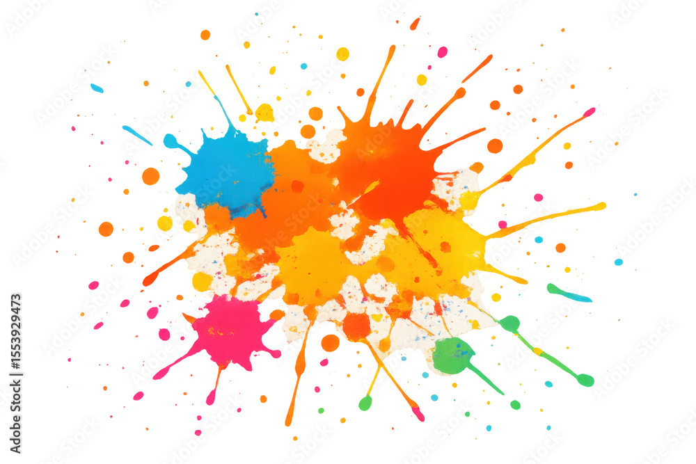 Aufkleber multicolored paint droplets splashing across transparent surface, generating energetic graphic desig