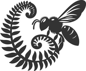 Small insect bee sitting silhouette vector illustration black