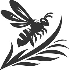 Small insect bee sitting silhouette vector illustration black
