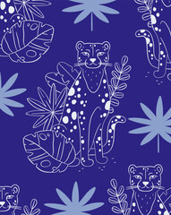 Leopard with Tropical Leaves Background