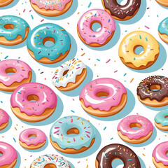 Vector Pattern of Colorful Donuts with Sprinkles on White