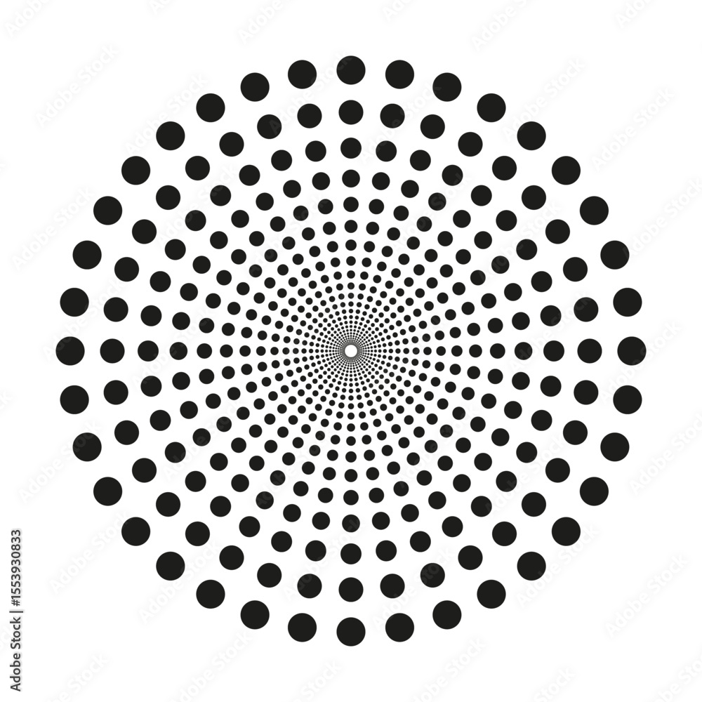 Poster dotted spiral pattern. radial dot design. concentric point vector. abstract circle illustration.