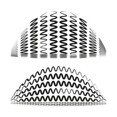 Semicircular wave patterns. Half moon designs. Monochrome curved illustrations. Vector geometric elements.
