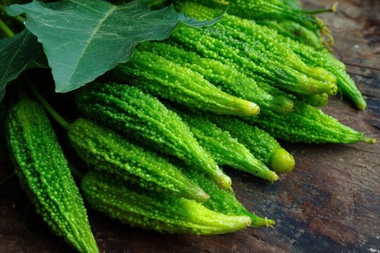 Close up of the healthy vegetable Momordica dioica also known as spine gourd kantola and bhat karela