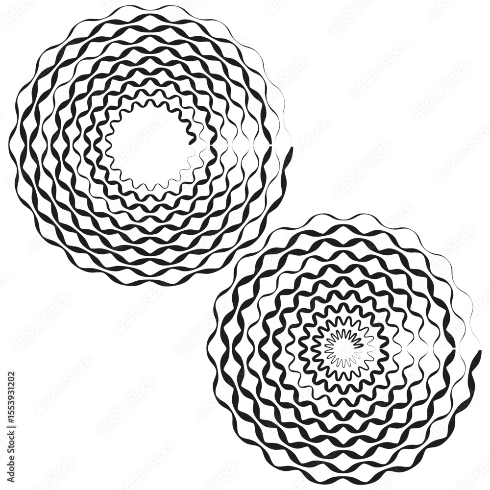 Poster dual circular patterns. twin geometric designs. monochrome round illustrations. vector abstract elem