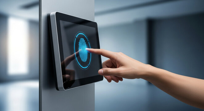 finger print scanner tablet on a wall mounted