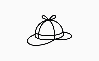 Simple black line drawing of a classic safari hat with a bow on top
