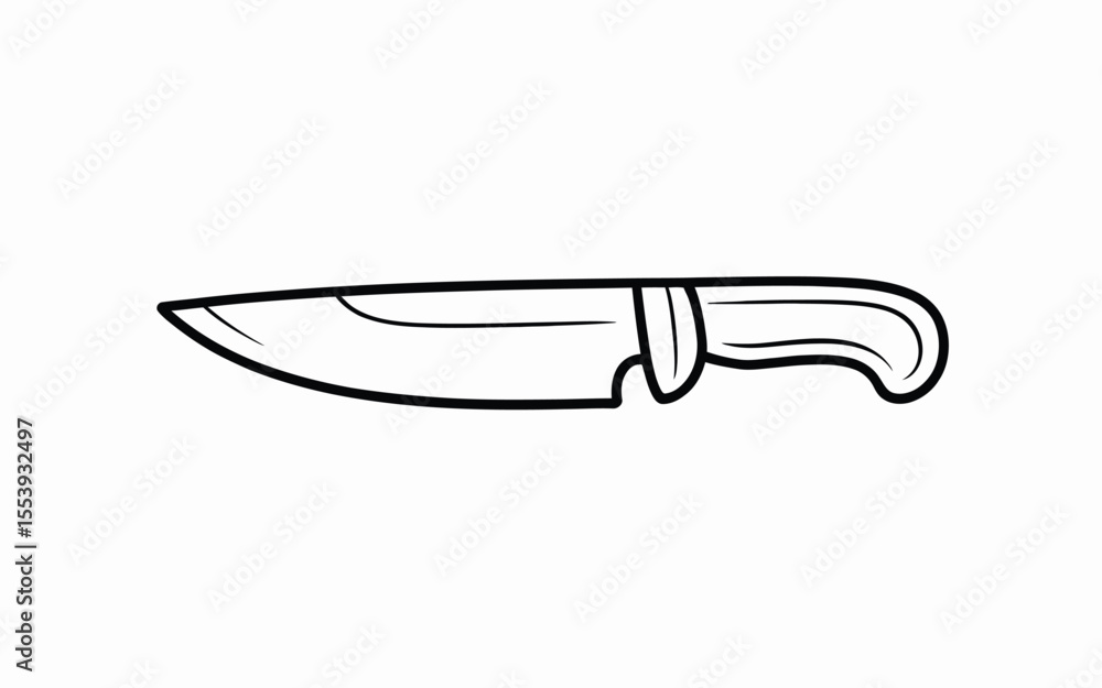 Poster simple outline drawing of a sharp kitchen knife with a curved handle