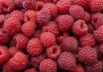 Fresh Organic Raspberries Close-Up. Natural Red Berries Background.