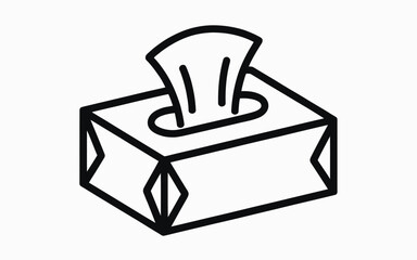 Simple black line drawing of a tissue box with tissues protruding from the opening