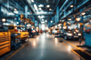 Auto repair shop with a blurred panoramic view