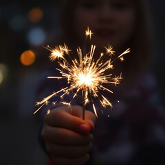 Child Sparkler Celebration Holiday Fun Festive Night Joy Bright Light