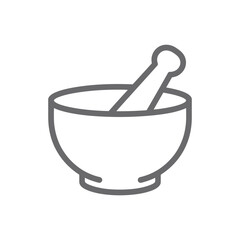 Simple outline icon of a mortar and pestle on a white background