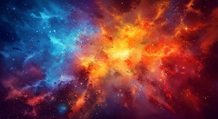 Obraz premium Abstract Cosmic Explosion Painting with Vibrant Colors and Dynamic Textures