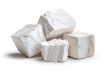 Chunks of white clay or chalk on a white backdrop