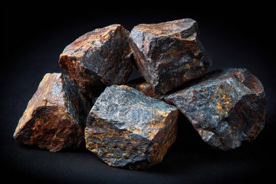 Chunks of rare earth minerals on a dark surface