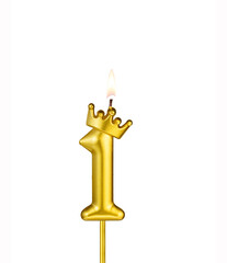 Golden candle with crown number 1 - White background