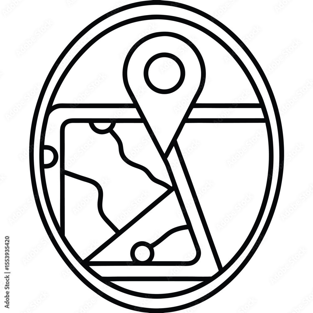 Poster simple line art icon of a mobile device with gps map navigation