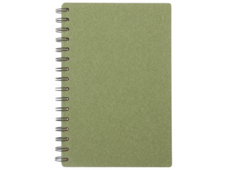 Green spiral bound notepad isolated on transparent background