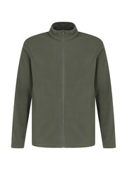 Olive green fleece jacket with full zipper front and long sleeves isolated on transparent background © Olzhas