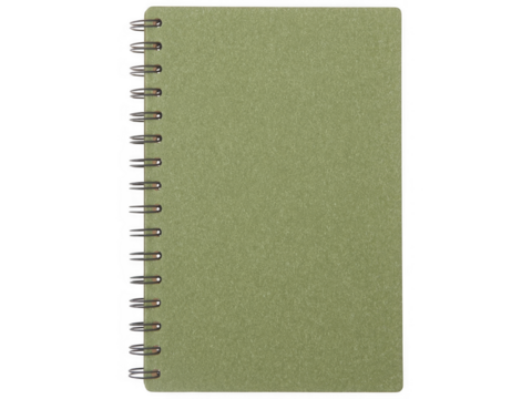 Green spiral bound notepad isolated on transparent background