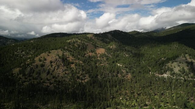 Springtime aerial of Bitterroot Mountain Range in Montana with wide views