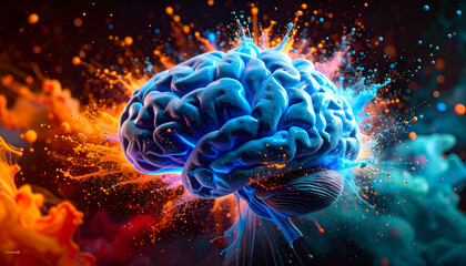 Digital AI Particles Forming Brain Structure in Air. AI themed Background. Generated Image