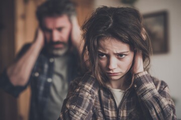 Family issue domestic violence father reprimands daughter male focus
