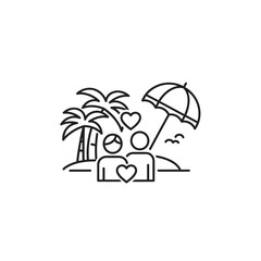 Couple in Love Enjoying Beach Vacation with Palm Trees  