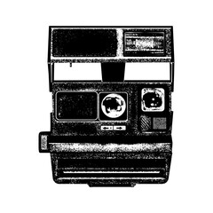 Camera with retro photocopy effect.Old instant camera with stippling.Vintage polaroid camera.