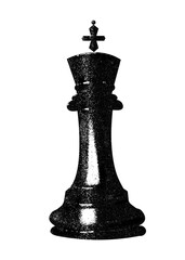 Isolated chess king retro photocopy effect .Chess king piece with halftone.Black chess king.