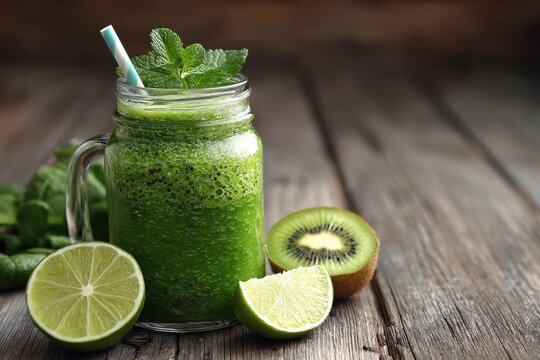 Green smoothie in a glass - Powered by Adobe
